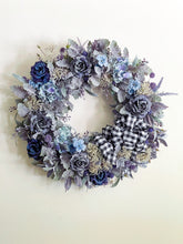 Load image into Gallery viewer, French Blue Roses & Flannel Wreath