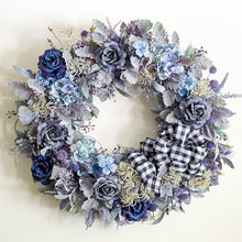 Load image into Gallery viewer, French Blue Roses & Flannel Wreath