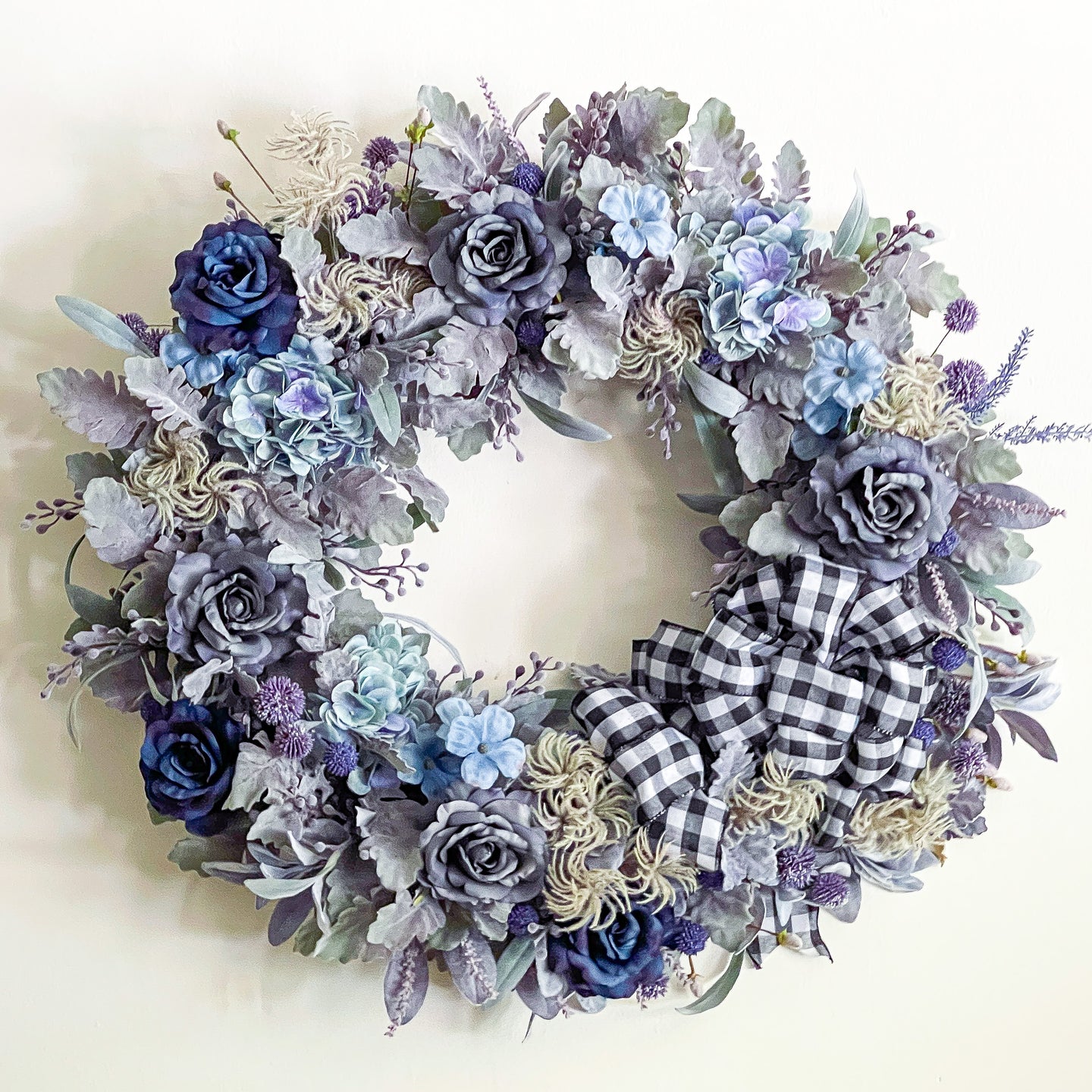 French Blue Roses & Flannel Wreath