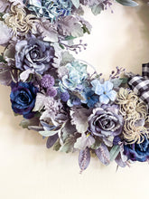 Load image into Gallery viewer, French Blue Roses & Flannel Wreath