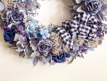 Load image into Gallery viewer, French Blue Roses &amp; Flannel Wreath
