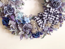 Load image into Gallery viewer, French Blue Roses & Flannel Wreath
