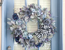 Load image into Gallery viewer, French Blue Roses & Flannel Wreath