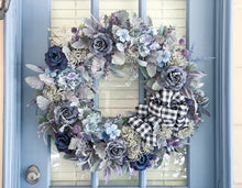 Load image into Gallery viewer, French Blue Roses &amp; Flannel Wreath
