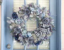 Load image into Gallery viewer, French Blue Roses & Flannel Wreath