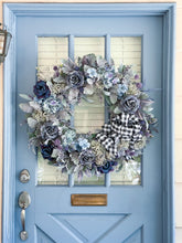 Load image into Gallery viewer, French Blue Roses & Flannel Wreath