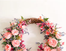 Load image into Gallery viewer, English Tea Rose &amp; Berry Medley Wreath
