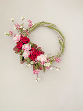 Load image into Gallery viewer, Moss, Cherry Blossom &amp; Rose Wreath
