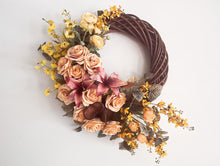 Load image into Gallery viewer, Peachy Rose &amp; Daffodil Willow Wreath
