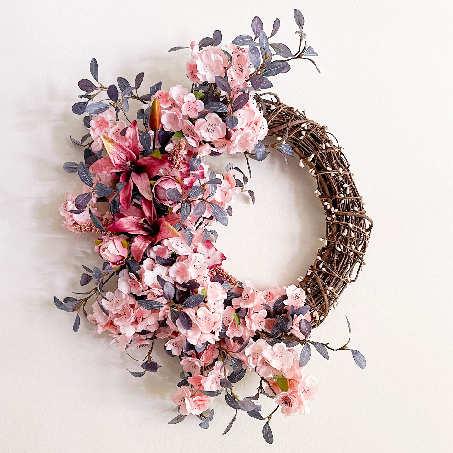 Cherry Blossom & Cerulean Eucalyptus Wreath