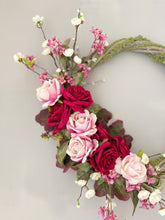 Load image into Gallery viewer, Moss, Cherry Blossom &amp; Rose Wreath
