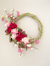 Load image into Gallery viewer, Moss, Cherry Blossom &amp; Rose Wreath
