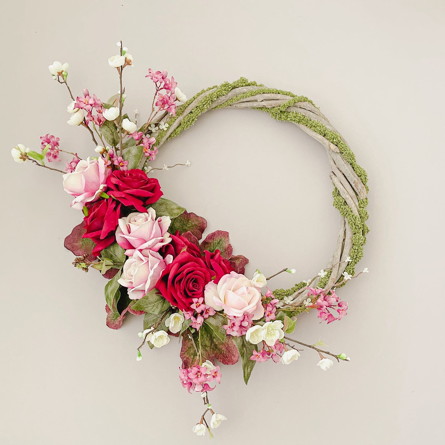 Moss, Cherry Blossom & Rose Wreath