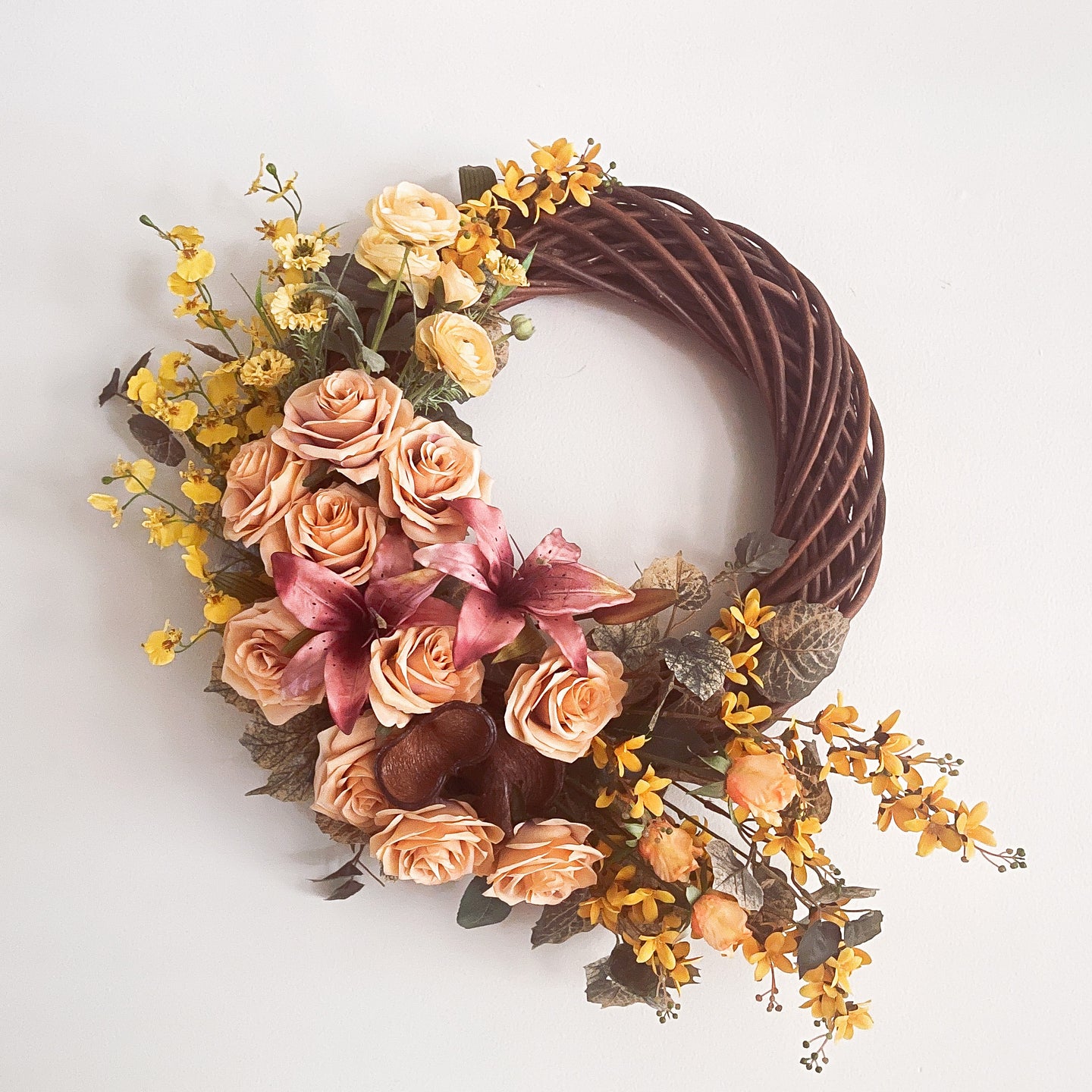 Peachy Rose & Daffodil Willow Wreath